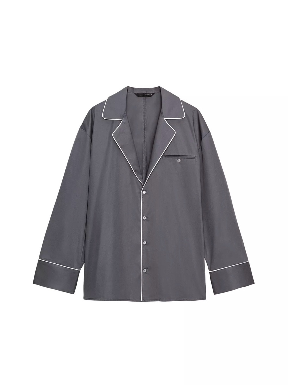Zara Gray Button-Down Shirt with White Piping